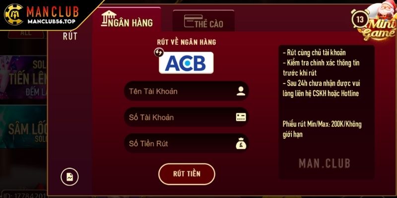 Các phương thức rút tiền MANCLUB phổ biến